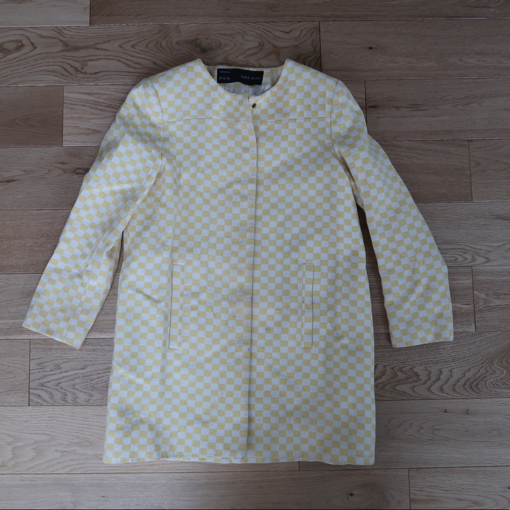 Zara peacoat in yellow and white checkerboard sz M
